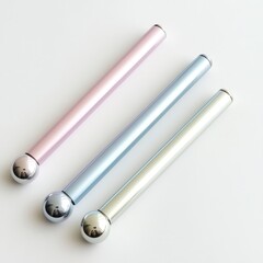 Cute Pastel Silver Rainstick Set - Minimalist Design, 3D Render