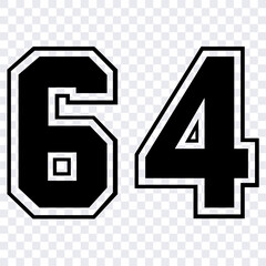 Sketch numbers for cutting or print.
Sport jersey number 64 vector black color template isolated.