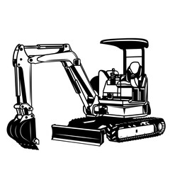 Mini Excavator | Heavy Equipment | Excavator | Construction Vehicle | Skilled Operator | Hydraulic Machine | Digger | Skilled Worker | Original Illustration | Vector and Clipart | Cutfile and Stencil