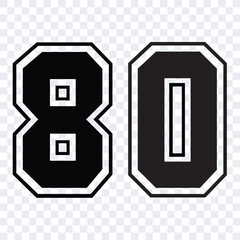 Sketch numbers for cutting or print.
Sport jersey number 80 vector black color template isolated.