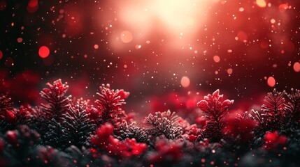 Christmas night illuminated by glowing red and green snowflakes.