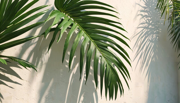 Ombres de feuilles tropicales sur un mur beige