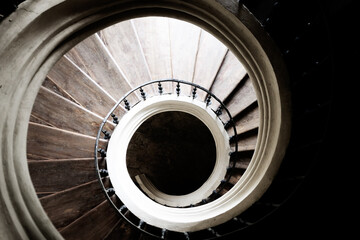 Fototapeta premium High angle view of a spiral staircase