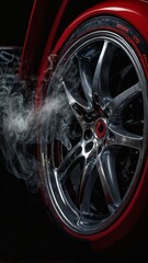 A sports car with a black tire is parked on a racetrack by AI generated image