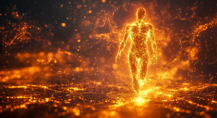 Conceptual image of a glowing human figure representing a strong immune system surrounded by vibrant energy
