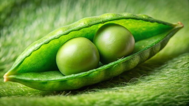 Two tiny green peas snugly nestled together in a soft, velvety green pod, symbolizing friendship, togetherness, and harmony in a natural, serene atmosphere.