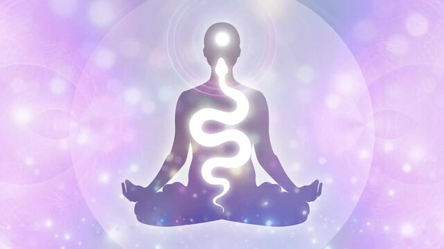 Illustration of Kundalini Snake rising inside person sitting in lotus position, meditating - Meditation Animation, Visualization, Video