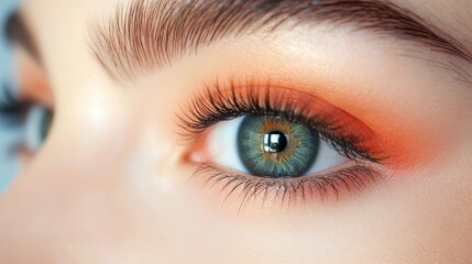 Fototapeta premium Women's eyes with a lens on the eyeball. Photo eyes macro 