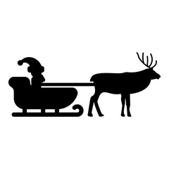 Santa Claus in a reindeer wagon chariot with sled icon black color vector illustration image flat style