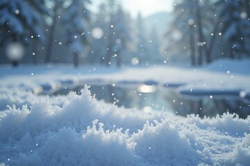Fototapeta premium A snowy field with trees in the background