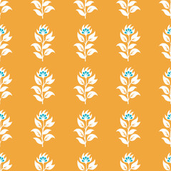 A yellow and white floral pattern with blue flowers