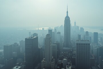 Panoramic view of city skyline from rooftop perspective, suitable for urban planning, architecture, or travel use