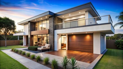 Fototapeta premium Modern Australian house with sleek design and outdoor living space, modern, Australian, house, sleek, design