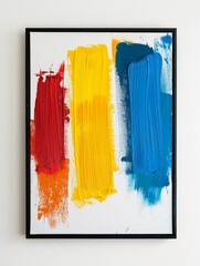 Fototapeta premium A colorful paint with a black frame on a white background, suprematism, minimalist, complementary colors
