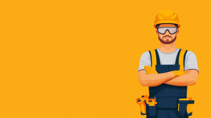 Fototapeta premium Ergonomic tool design, worker using safety gear, flat design illustration
