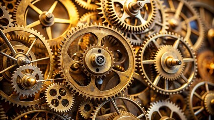 Close-up of intricate gear wheels in an antique clock in Milan, clock, gears, detail, mechanism, antique, vintage