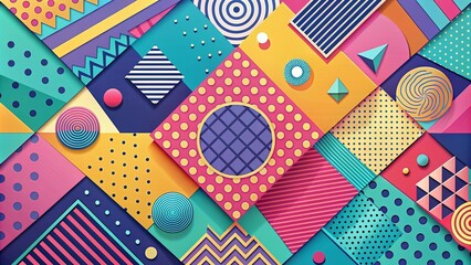 Obraz premium Geometric Memphis shape in vibrant colors with abstract and playful design elements, geometric, Memphis, shape, graphic, element