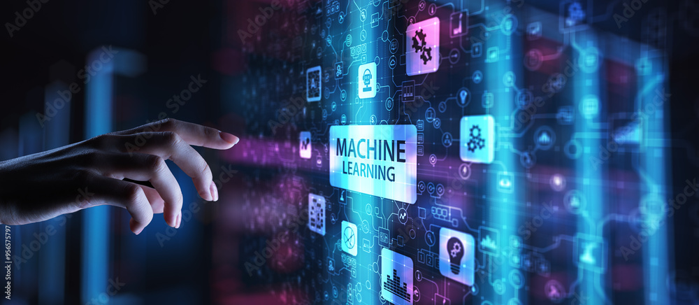 Poster machine deep learning algorithms, artificial intelligence, ai, automation and modern technology in b
