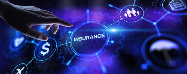 Fototapeta premium Insurance, health family car money travel Insurtech concept on virtual screen.
