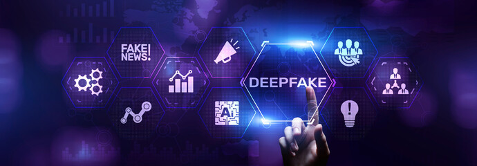 Deepfake deep learning fake news generator modern internet technology concept.