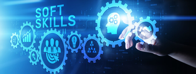 Soft skill personal development business concept on virtual screen.