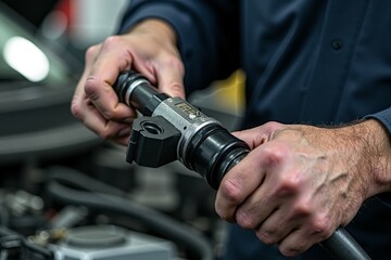 A man holds a small bird, a wren, dressed in blue attire