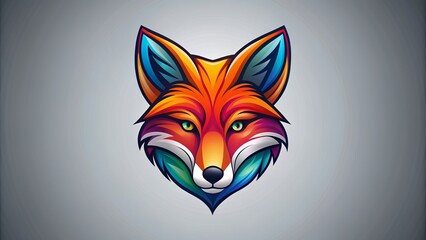 Colorful fox face logo facing forward on a monochrome background, Fox, face, logo, colorful, forward, monochrome, vibrant