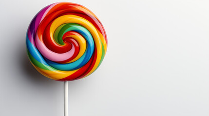 Big Colorful Lollipop on Stick on Plain White Background