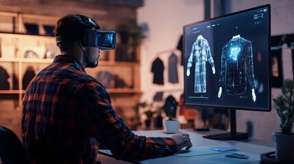 High-Tech Design Studio with Virtual Fashion Designer Creating Augmented Reality Clothing