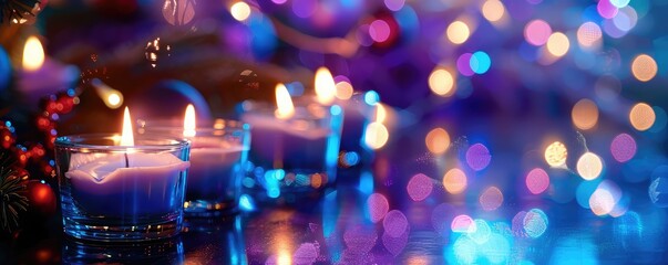 candles with a striking bokeh background, presenting a play of light and color that symbolizes warmth and celebration.