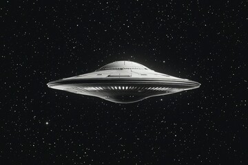 A Metallic Flying Saucer in Space Surrounded by Stars