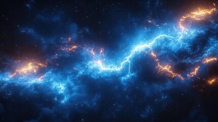 dramatic lightning strike vibrant electric blue tendrils branching across dark sky 3d rendered hyperrealistic detail powerful natural phenomenon visualization