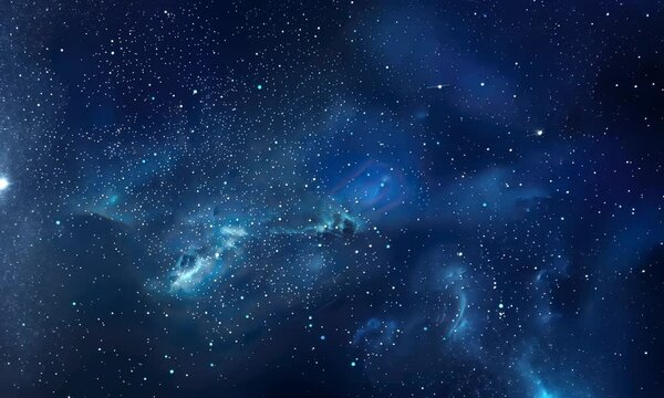 Mesmerizing night sky filled with stars and subtle cosmic nebulae elements on blue background