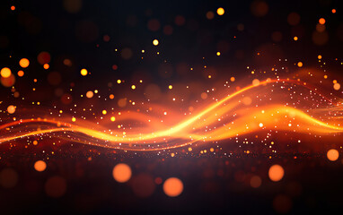 Fototapeta premium Dynamic abstract background featuring shimmering orange waves and glowing particles, perfect for design and digital art projects.