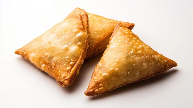 Appetizing Real Style Fataya Samosa on a Wooden Table, Crispy Golden Brown Delights, Delicious Indian Snack Ready to Enjoy