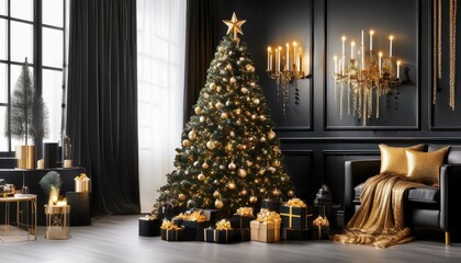 Glamorous Black and Gold Christmas Night
Step into a luxurious and glamorous Christmas scene where black and gold decorations create a dramatic and festive atmosphere.