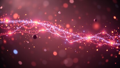 Obraz premium Cosmic Crimson Flow: A mesmerizing ribbon of radiant energy dances through a sea of sparkling particles, illuminating the depths of space with vibrant hues of pink and red. 