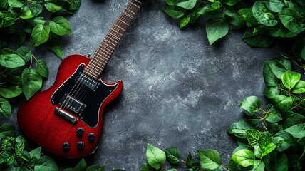 Guitar lying on a dark background close-up