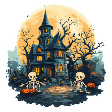 Halloween Spooky Haunted House isolated on a transparent background