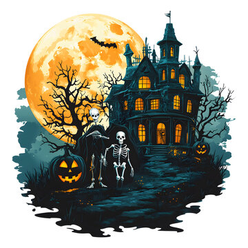 Halloween Spooky Haunted House isolated on a transparent background