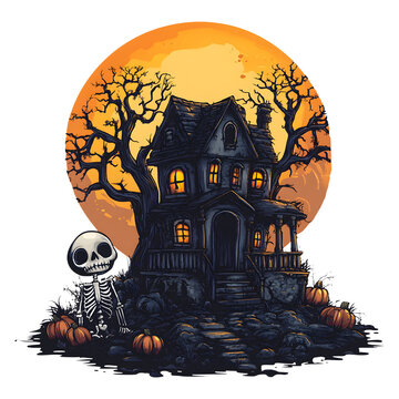 Halloween Spooky Haunted House isolated on a transparent background