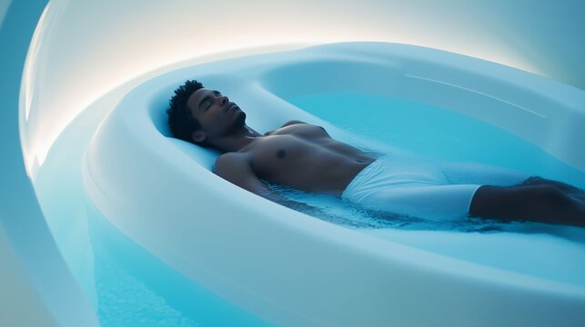 Relaxing experience in a tranquil floatation pod at a wellness center during a serene afternoon session