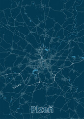 Plzeň, Czechia artistic blueprint map poster