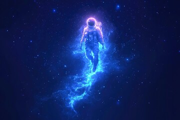 Astronaut in a Glowing Stream of Light in Space