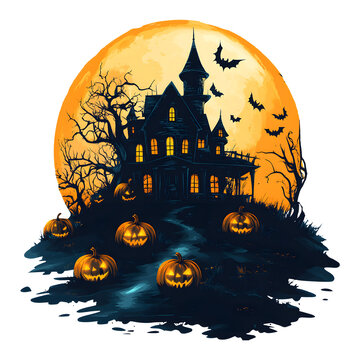 Halloween Spooky Haunted House isolated on a transparent background