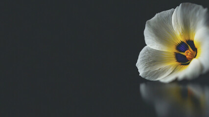 Fototapeta premium Yellow tulip flower with white petals & black nectar macro photography