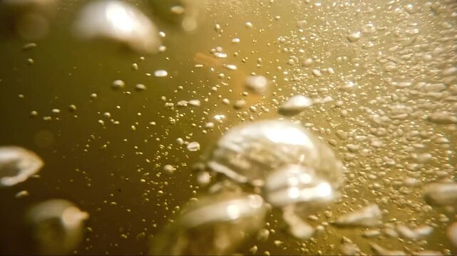 Underwater view of swimming child in a lake. Legs move under the water. Splashes of dark brown water. Lithuania - 08 18 2024.