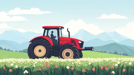 Fototapeta premium A tractor on a farm field, symbolizing modern agriculture and farming techniques.