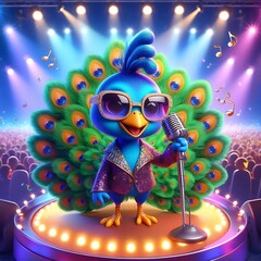 Animated singing peacock on stage
