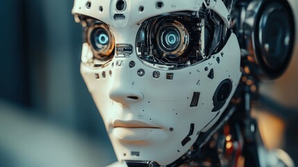 Fototapeta premium Close-up of a Futuristic Robot's Face